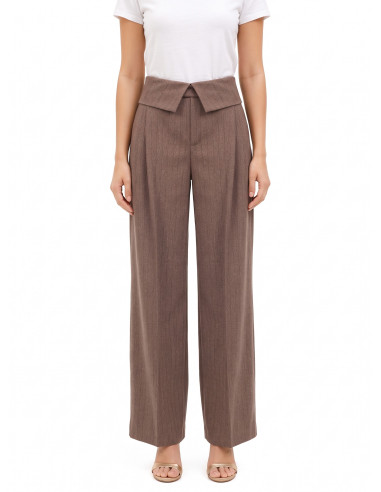 Pantalon palazzo en viscose mélangée à rayures avec revers à la taille Rinascimento