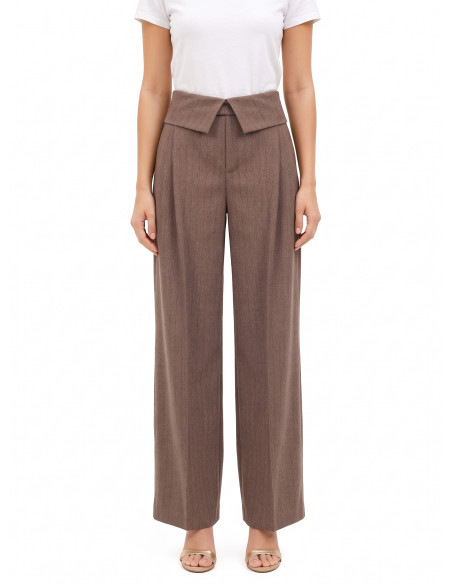 Pantalon palazzo en viscose mélangée à rayures avec revers à la taille Rinascimento