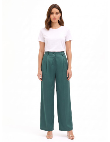 Pantalon palazzo en satin avec poches et pinces Rinascimento