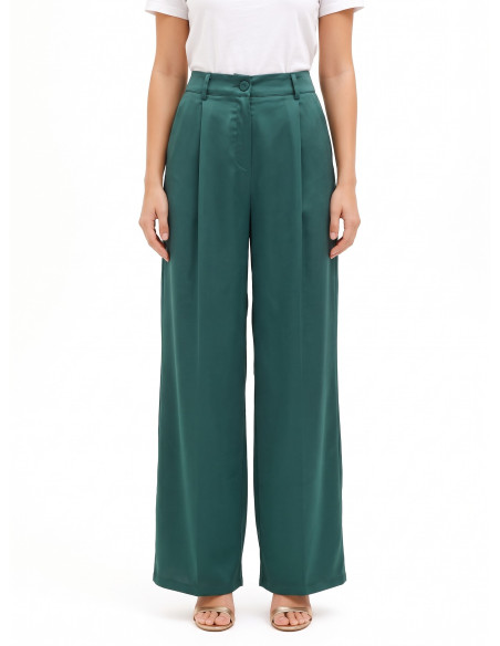 Pantalon palazzo en satin avec poches et pinces Rinascimento