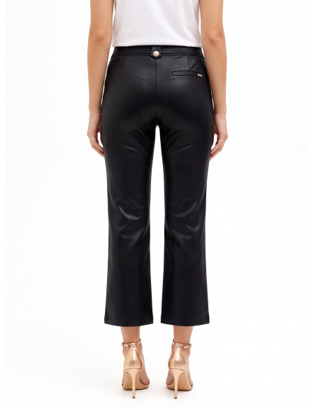 Cropped broek van licht neopreen met satijnglans, lederlook en zakken Rinascimento