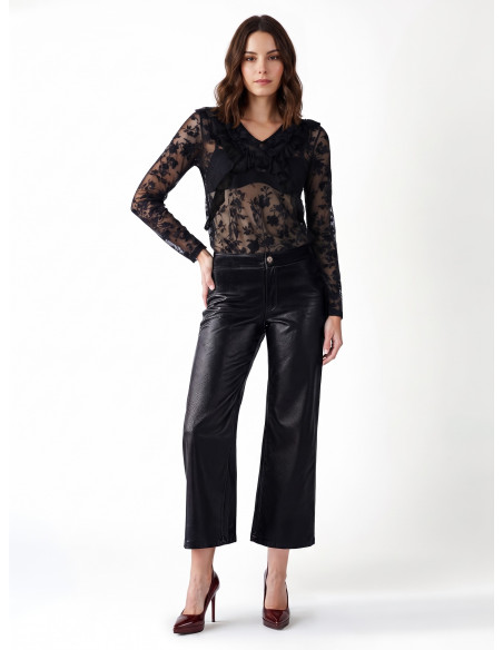 Cropped broek van licht neopreen met satijnglans, lederlook en zakken Rinascimento