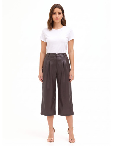 Cropped broek van imitatieleer met dubbele plooien Rinascimento