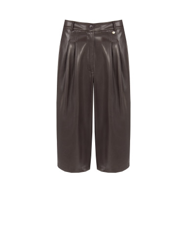 Cropped broek van imitatieleer met dubbele plooien Rinascimento