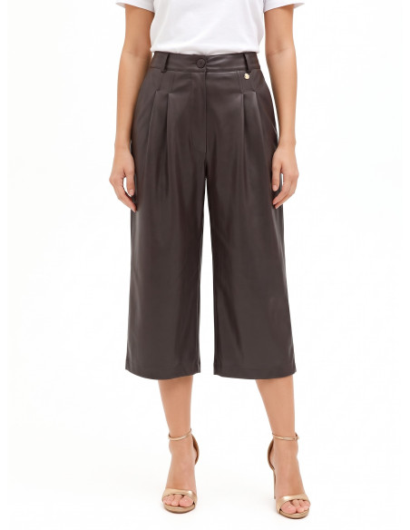 Cropped broek van imitatieleer met dubbele plooien Rinascimento
