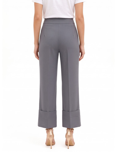 Pantalon large en polyviscose avec maxi revers Rinascimento