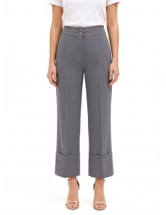 Pantalon large en polyviscose avec maxi revers Rinascimento