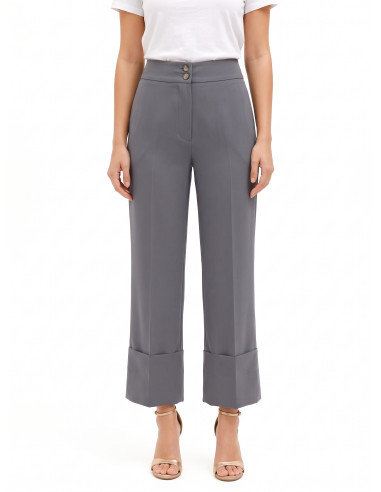 Pantalon large en polyviscose avec maxi revers Rinascimento