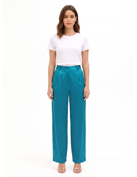 Pantalon palazzo en satin avec poches plissées Rinascimento