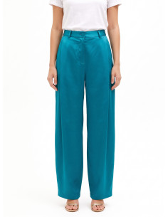 Pantalon palazzo en satin avec poches plissées Rinascimento