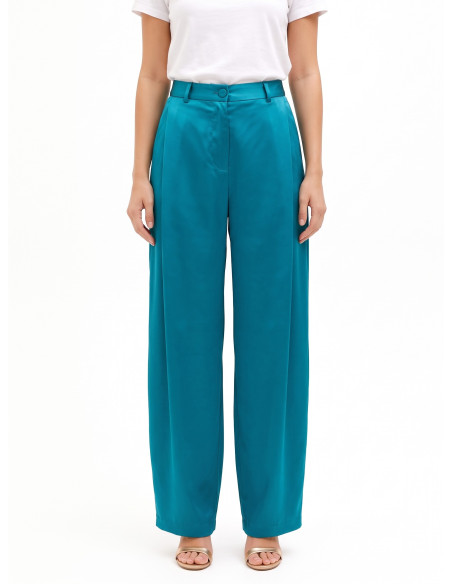 Pantalon palazzo en satin avec poches plissées Rinascimento