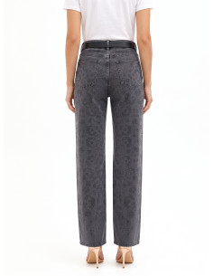 Jean straight délavé avec motif léopard en strass sur le devant Rinascimento 2
