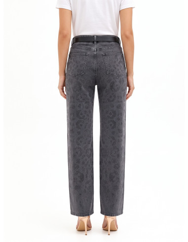 Jean straight délavé avec motif léopard en strass sur le devant Rinascimento