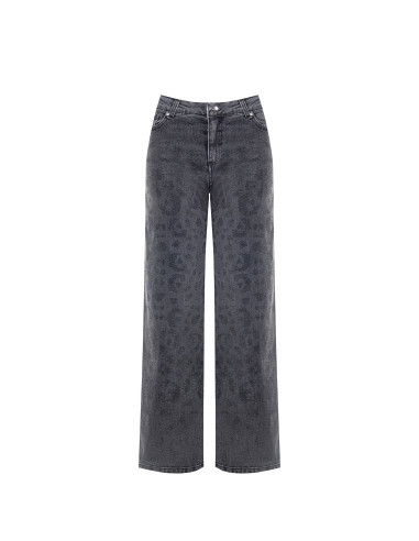 Jean straight délavé avec motif léopard en strass sur le devant Rinascimento