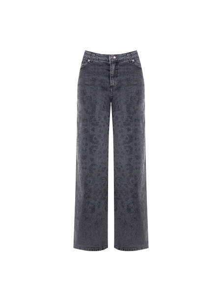 Jean straight délavé avec motif léopard en strass sur le devant Rinascimento
