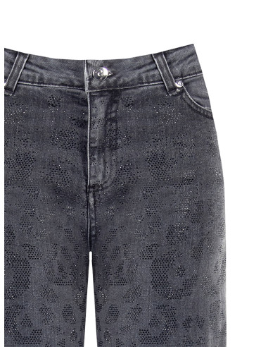 Jean straight délavé avec motif léopard en strass sur le devant Rinascimento