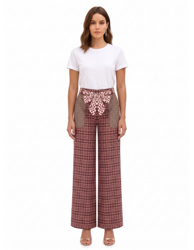 Pantalon palazzo style patchwork avec foulard logotypé à la taille Rinascimento