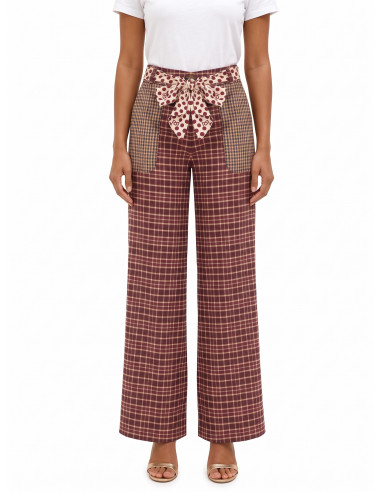 Pantalon palazzo style patchwork avec foulard logotypé à la taille Rinascimento