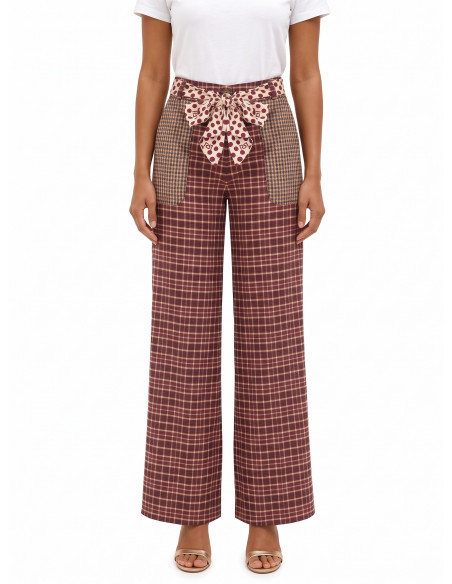 Pantalon palazzo style patchwork avec foulard logotypé à la taille Rinascimento