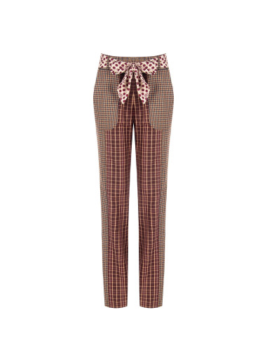 Pantalon droit style patchwork en viscose mélangée avec foulard logotypé à la taille Rinascimento