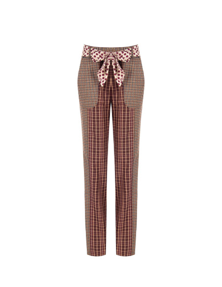 Pantalon droit style patchwork en viscose mélangée avec foulard logotypé à la taille Rinascimento