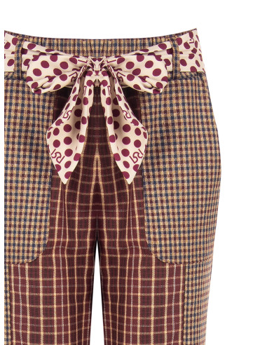 Pantalon droit style patchwork en viscose mélangée avec foulard logotypé à la taille Rinascimento
