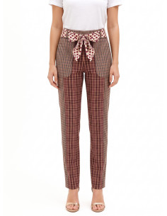 Rechte broek in patchworkstijl van een viscosemix met een sjaaltje met logo in de taille Rinascimento