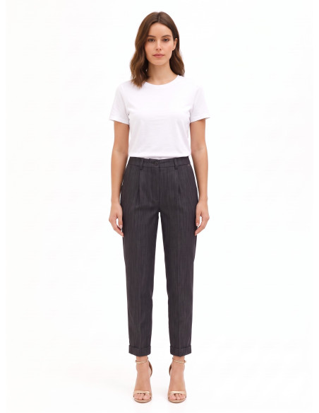 Pantalon cigarette en denim à revers Rinascimento