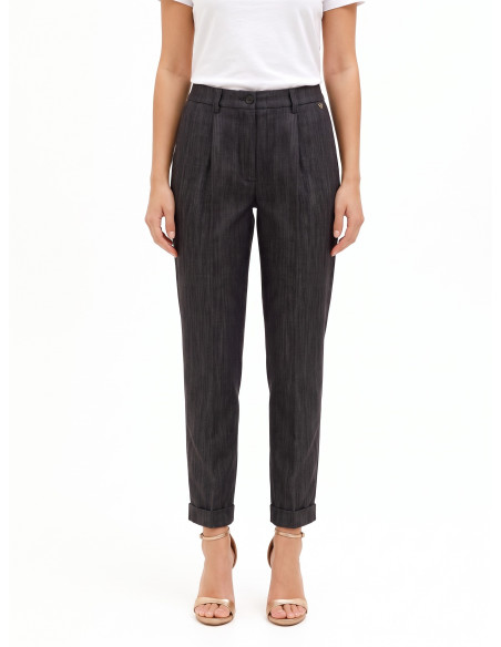 Pantalon cigarette en denim à revers Rinascimento