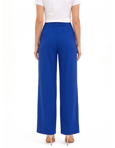 Pantalon palazzo en tissu cady avec plis et boutons ton sur ton Rinascimento