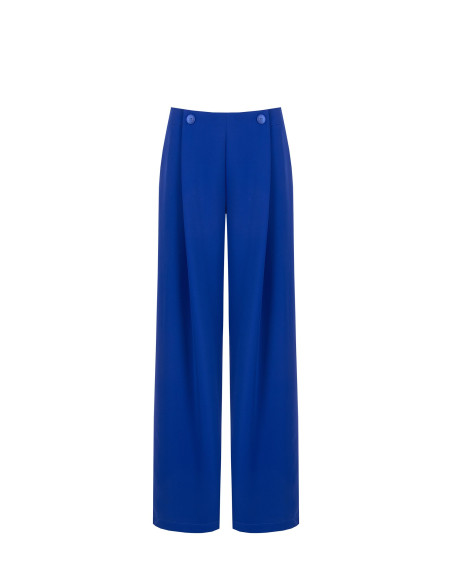 Pantalon palazzo en tissu cady avec plis et boutons ton sur ton Rinascimento