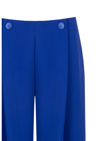Pantalon palazzo en tissu cady avec plis et boutons ton sur ton Rinascimento