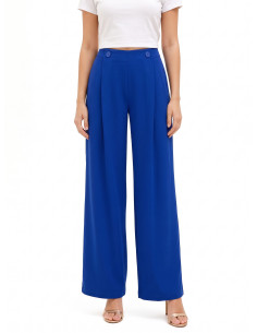 Pantalon palazzo en tissu cady avec plis et boutons ton sur ton Rinascimento