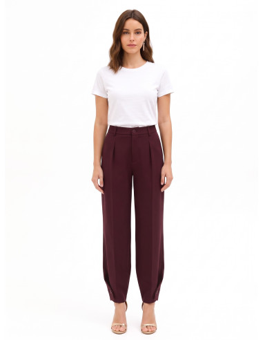 Pantalon large en polyviscose avec bouton aux chevilles et pli à l’arrière Rinascimento