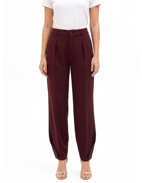 Pantalon large en polyviscose avec bouton aux chevilles et pli à l’arrière Rinascimento