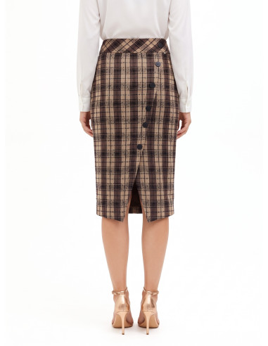 Tweed kokerrok met wikkelmodel en knopen Rinascimento