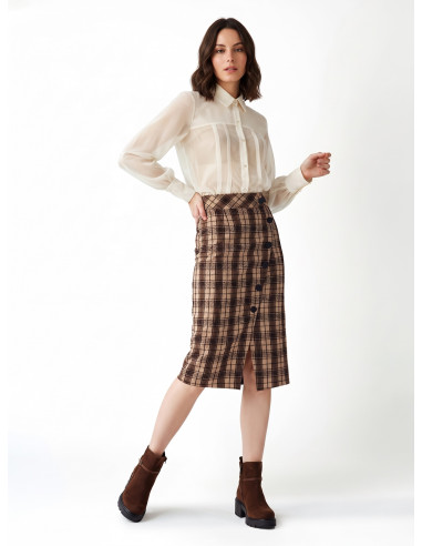 Jupe crayon croisée en tweed avec boutons Rinascimento