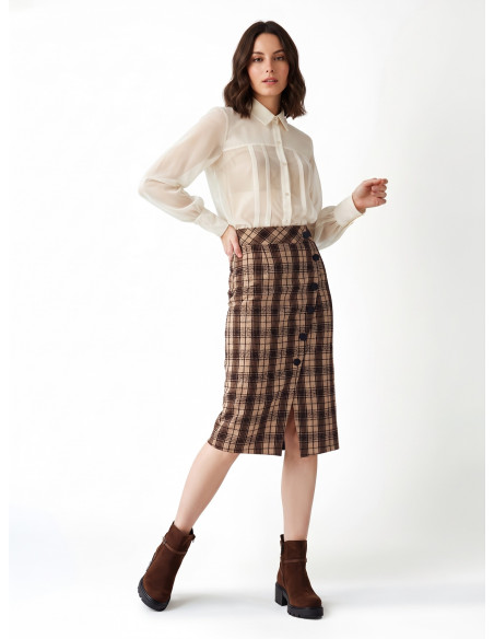 Jupe crayon croisée en tweed avec boutons Rinascimento