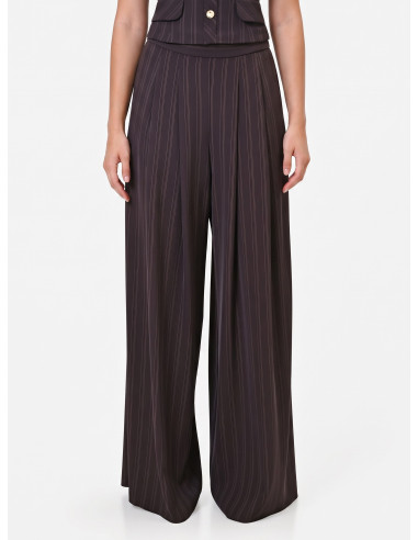 Pantalon palazzo en tissu cady à rayures multiples Rinascimento