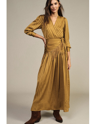Robe longue croisée à franges et manches longues Dixie - Vestiti Fi...