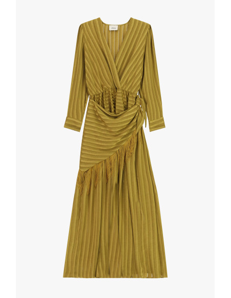 Robe longue croisée à franges et manches longues Dixie - Vestiti Fi...