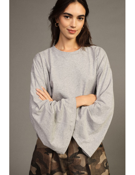 T-shirt ample à manches longues avec bas droit Dixie - Gris