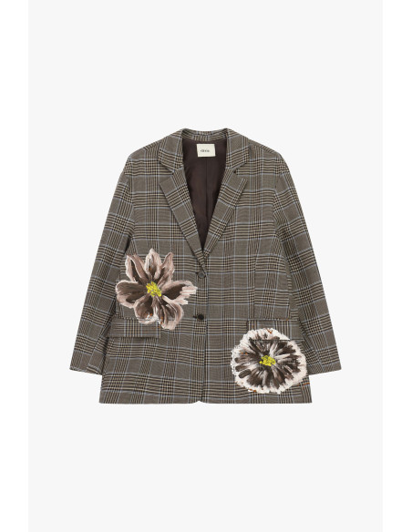 Blazer à carreaux fantaisie avec fleurs peintes Dixie - Marron