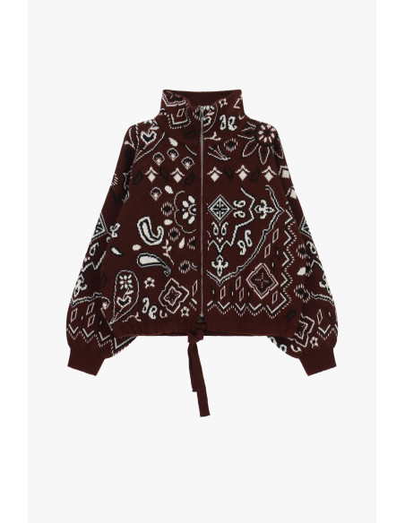 Cardigan zippé à motif cachemire jacquard Dixie - Bordeaux