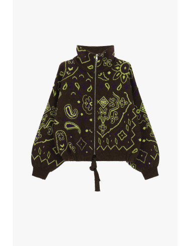 Cardigan zippé à motif paisley jacquard Dixie - Marron
