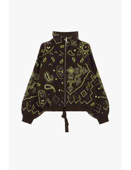 Cardigan zippé à motif paisley jacquard Dixie - Marron