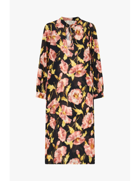 Robe Midi À Imprimé Floral, Manches 3/4, Col En V Dixie