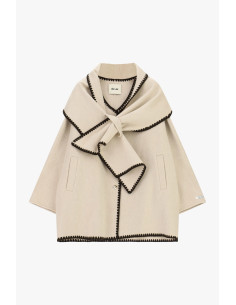 Manteau court à grand col et finitions contrastantes Dixie - Beige