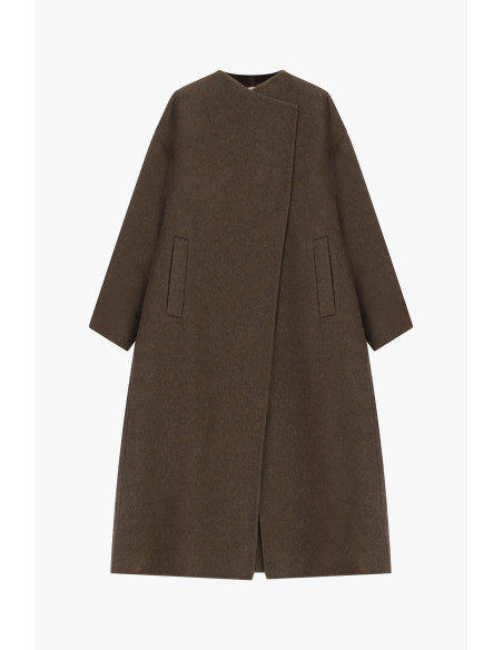 Manteau long avec fermeture asymétrique et poches Dixie - Marron