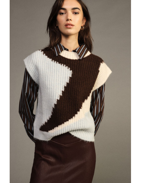Mouwloze jacquardtrui met ronde hals Dixie - Lichtblauw